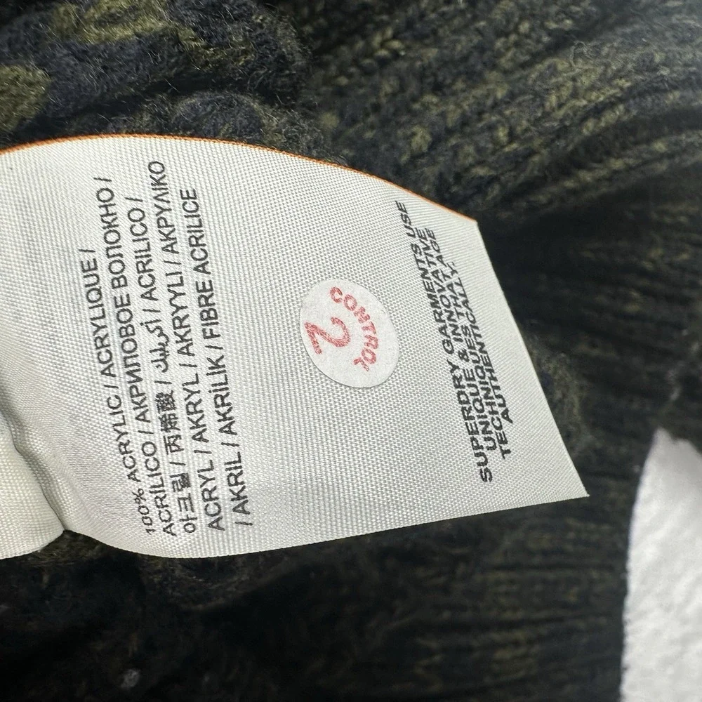 Superdry Mens Cable Knit Fisherman Sweater Olive Green Crewneck NE002 Size Large